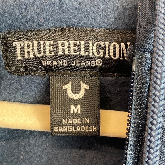 True Religion full zip hoodie M super soft large logo fleece lined casual Y2K - Picture 2 of 12